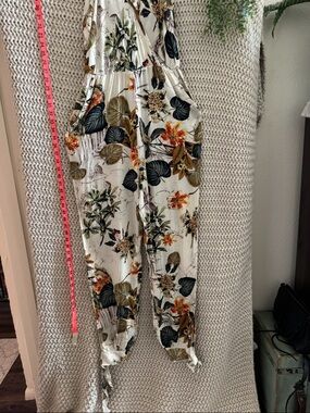 Women's Mock Neck Floral Print Long Romper Sleeveless Straight Leg Maxi Jumpsuit